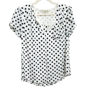 41 Hawthorne Black & White Polka Dot Blouse Sz S Ruffle Cap Sleeves